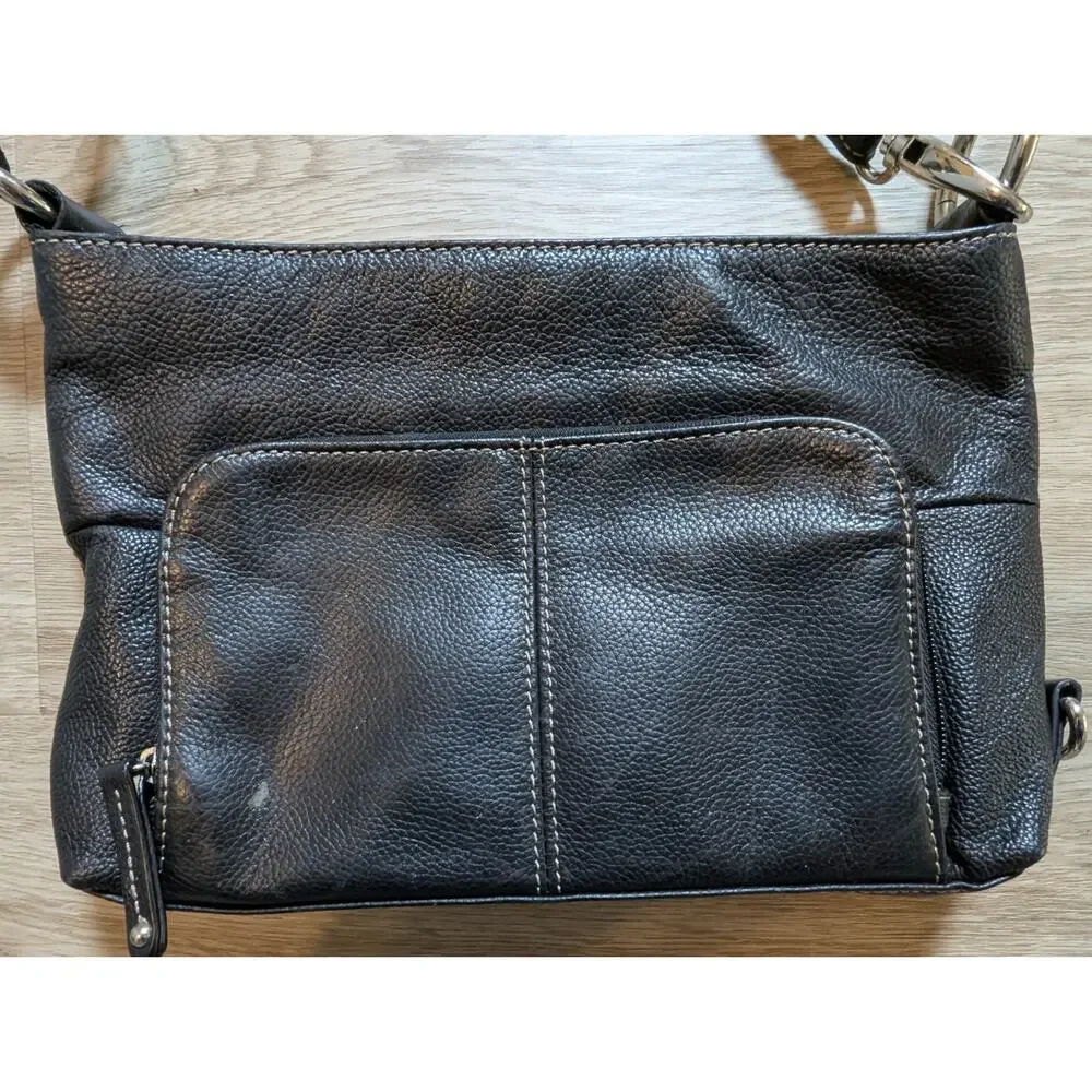 Tignanello Black Pebbled Leather Convertible Shoulder Crossbody Bag Organizer
